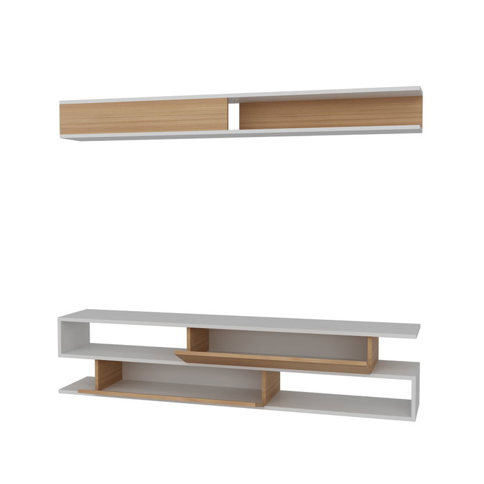 Hanah Home Mueble de TV Blanco y Teca con Estante de Pared Hanah Home Mueble de TV Blanco y Teca con Estante de Pared